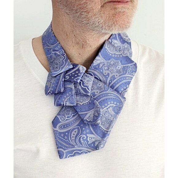 Ogsplosh Blue Paisley Unisex Ascot Scarf Handcrafted From Repurposed Necktie NEW - Picture 4 of 7
